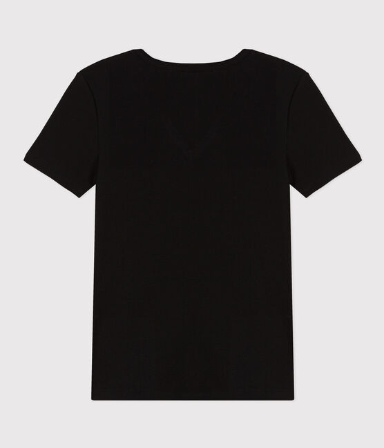 Kurzärmeliges Damen-T-Shirt L'ICONIQUE aus einfarbigem Rippstrick schwarz BLACK
