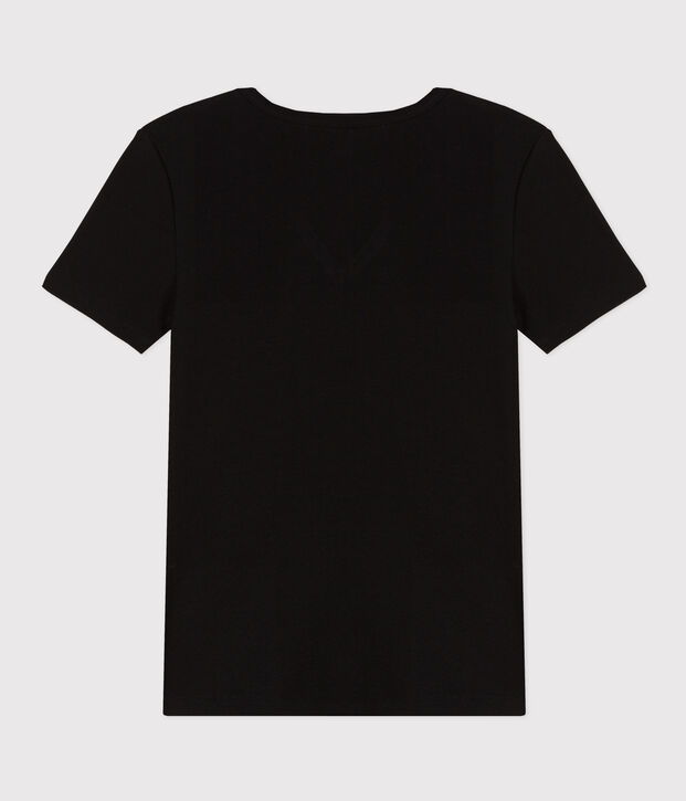 Kurz&auml;rmeliges Damen-T-Shirt L'ICONIQUE aus einfarbigem Rippstrick schwarz