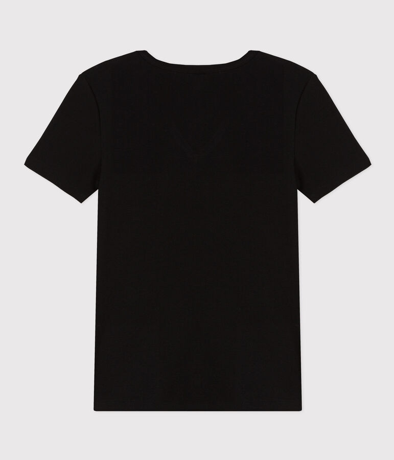 Kurz&auml;rmeliges Damen-T-Shirt L'ICONIQUE aus einfarbigem Rippstrick schwarz