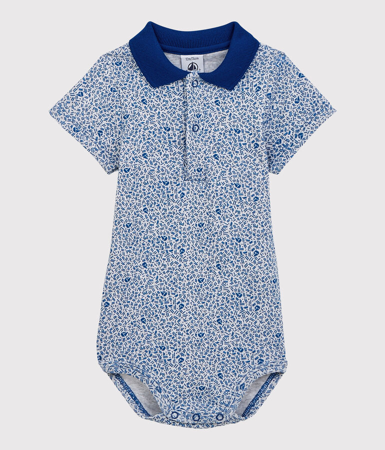 Baby-Body mit Polo-Kragen aus Baumwolle f&uuml;r Jungen grau/blau