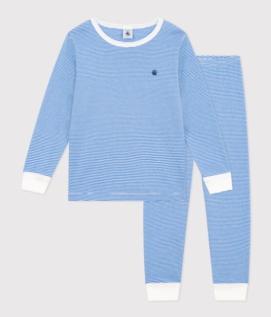 Gestreifter Kinderpyjama aus Baumwolle DELPHINIUM/ MARSHMALLOW