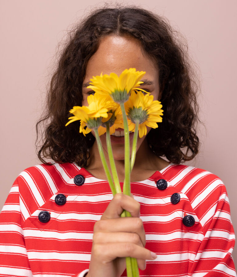 Gekn&ouml;pftes Streifenshirt aus Baumwolle f&uuml;r Damen rot/weiss
