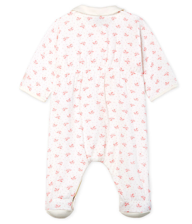 Baby Strampler aus gedoppeltem Jersey f&uuml;r M&auml;dchen weiss/rosa