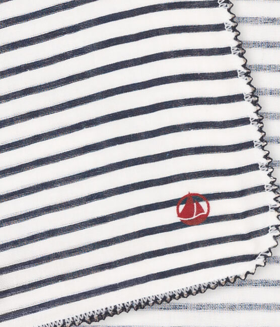 BABY-TASCHENTUCH MIT MARINESTREIFEN AUS BAUMWOLLGAZE weiss MARSHMALLOW/blau SMOKING