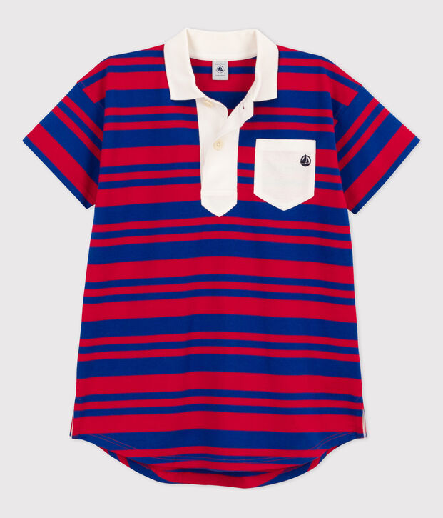 Gestreiftes Kinderkleid aus Baumwolle f&uuml;r M&auml;dchen blau/rot