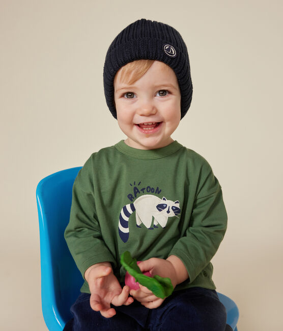 Langärmeliges Baby T-Shirt aus feinem Jersey grün PALMERAIE