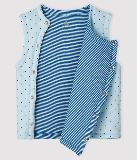 Ärmellose, wendbare Baby-Jacke in Blau aus wattiertem Rippstrick für Jungen blau FRAICHEUR/weiss MULTICO