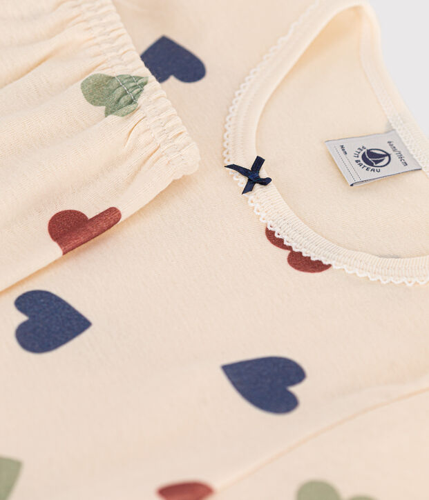 Kinderpyjama aus Baumwolle mit Herzmotiv naturfarben/vielfarbig