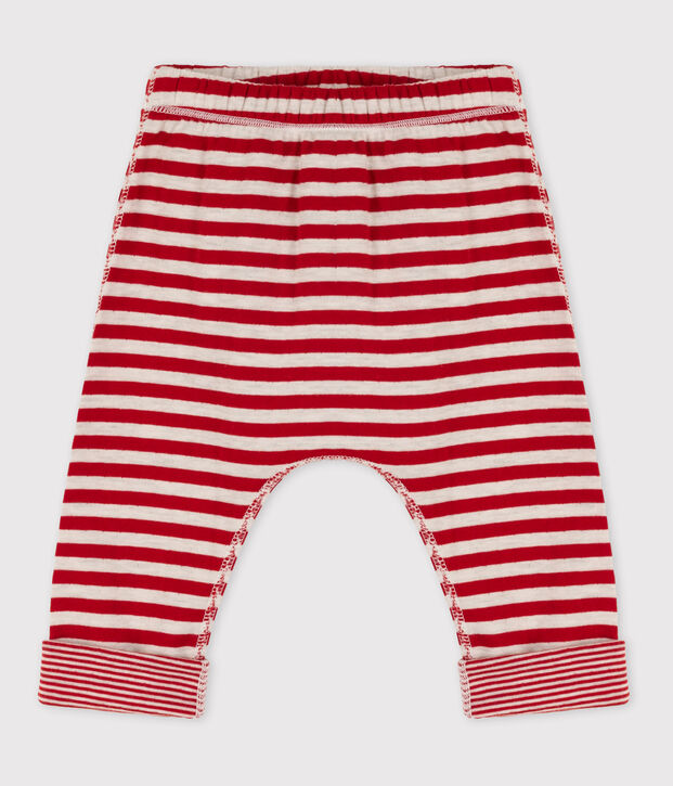Gestreifte Baby-Hose aus Doppeljersey rot/beige