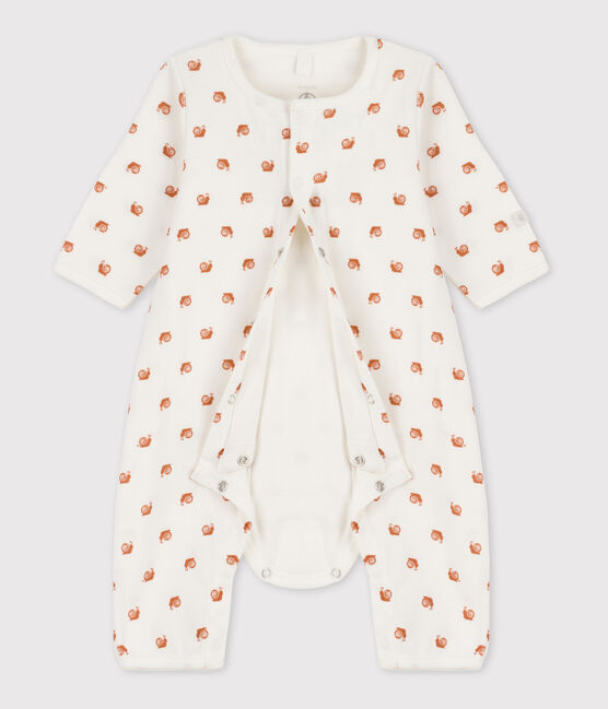 Bedruckter Baby-Bodyjama aus Baumwolle, ohne Füße weiss MARSHMALLOW/ ECUREUIL