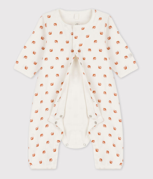 Bedruckter Baby-Bodyjama aus Baumwolle, ohne F&uuml;&szlig;e weiss/braun