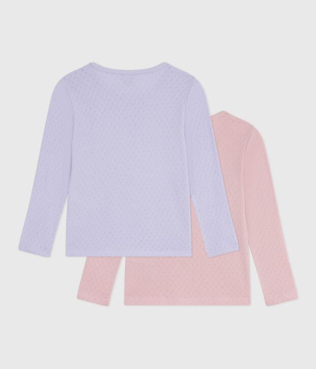 Set lang&auml;rmeliger Kinder-T-Shirts aus Baumwolle mit Lochstickerei vielfarbig