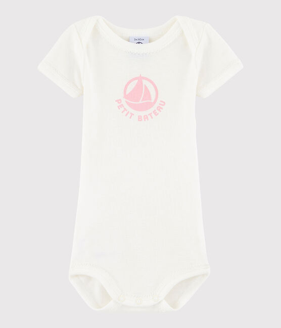 Kurzärmeliger Baby-Body Mädchen weiss MARSHMALLOW
