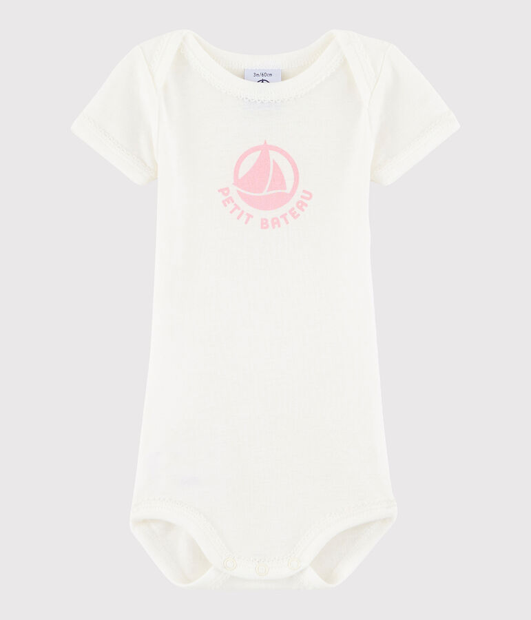 Kurz&auml;rmeliger Baby-Body M&auml;dchen weiss MARSHMALLOW