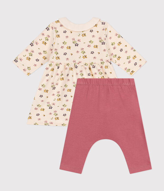 Baby-Kleid und Leggings aus Baumwolle naturfarben/vielfarbig