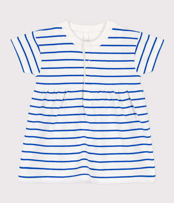 Babykleid aus Molton mit integriertem Body weiss MARSHMALLOW/blau PERSE