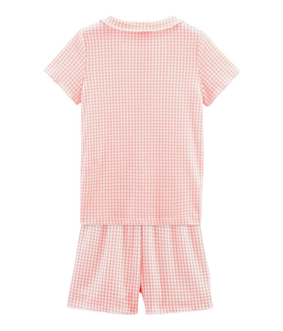 Rippstrick-Kurzpyjama für kleine Mädchen weiss MARSHMALLOW/rosa ROSAKO