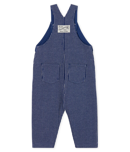 Lange gestreifte Baby-Latzhose aus Strick für Jungen blau SMOKING/weiss MARSHMALLOW