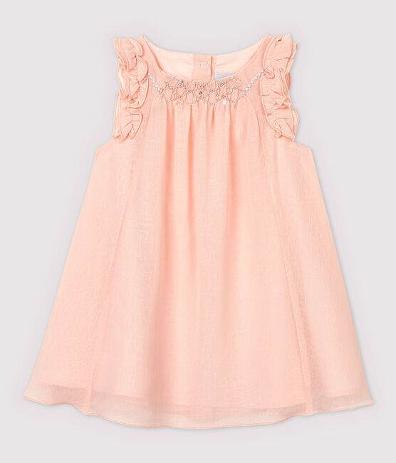 Kurzärmeliges Baby-Kleid aus Crêpe für Mädchen rosa MINOIS