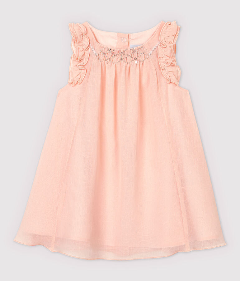 Kurz&auml;rmeliges Baby-Kleid aus Cr&ecirc;pe f&uuml;r M&auml;dchen rosa