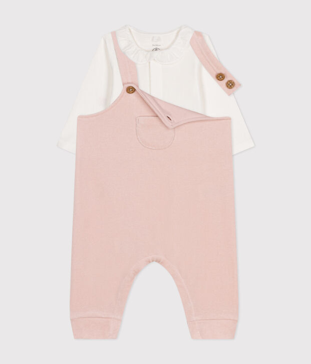Baby Set, Latzhose aus Samt und body rosa