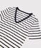 Klassisches Damen-T-Shirt mit V-Ausschnitt aus gestreifter Baumwolle weiss MARSHMALLOW/blau SMOKING