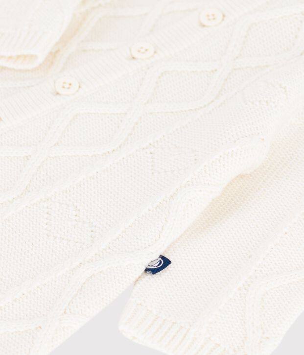 Baby-Overall aus einfarbigem Woll- und Baumwollstrick weiss