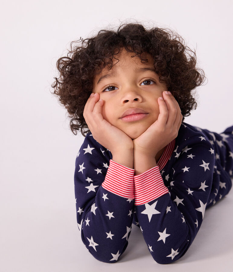 Kinder-Pyjama aus Molton mit Stern-Motiv blau/weiss