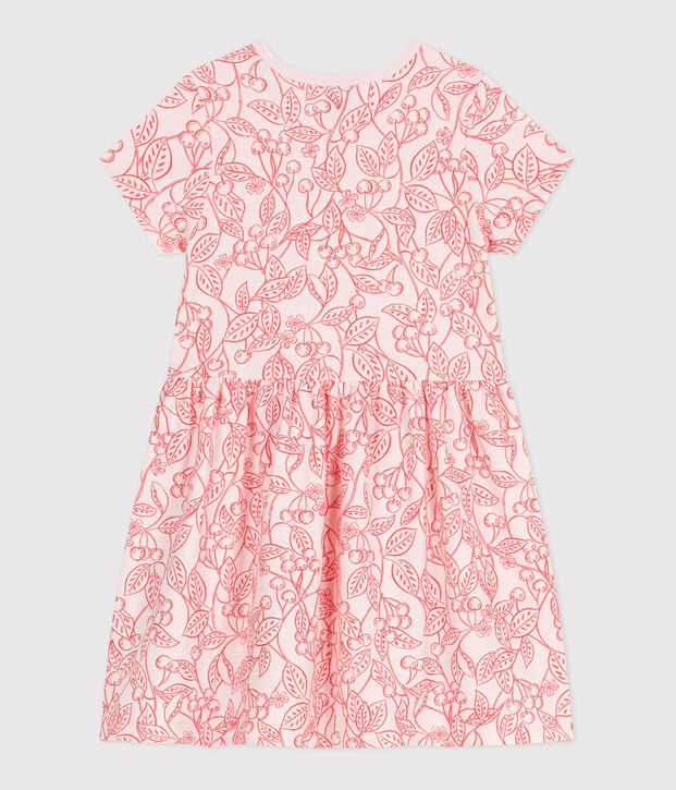 Kurz&auml;rmeliges Kinder-Kleid aus bedruckter Baumwolle rosa/rot