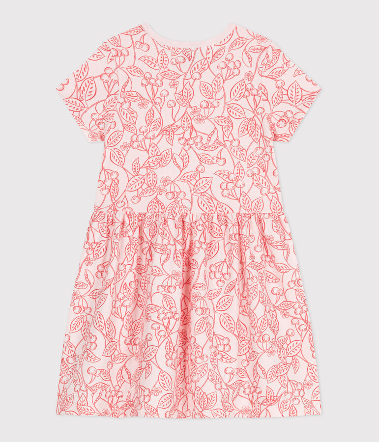 Kurz&auml;rmeliges Kinder-Kleid aus bedruckter Baumwolle rosa/rot