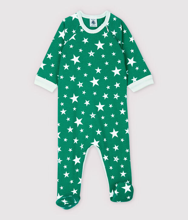 Baby-Strampler aus Baumwolle mit Rei&szlig;verschluss und Sternen-Motiv gr&uuml;n/weiss