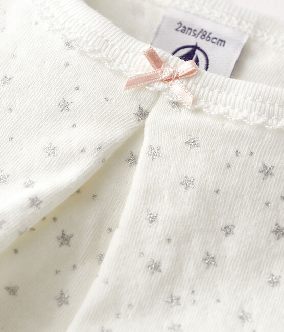 Kinderpyjama aus Doppeljersey mit Sternen für Mädchen weiss MARSHMALLOW/grau ARGENT