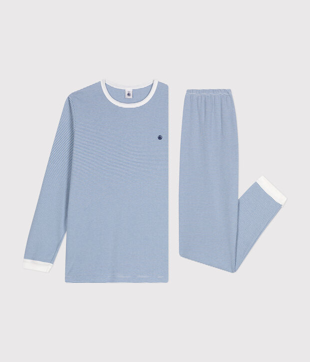 Kinder-Pyjama aus gestreifter Baumwolle f&uuml;r Jungen. blau/weiss