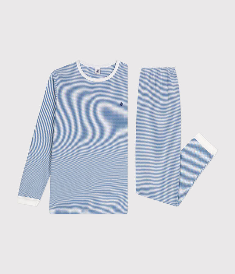 Kinder-Pyjama aus gestreifter Baumwolle f&uuml;r Jungen. blau/weiss