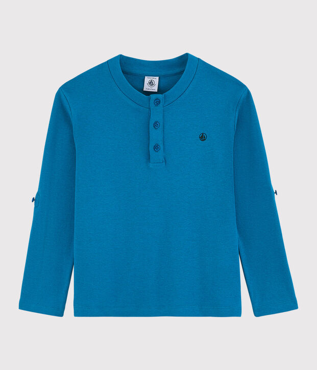Kinder-T-Shirt aus Baumwolle-Leinen-Mix f&uuml;r Jungen blau