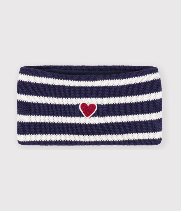 Baby-Schlauchschal aus Strick mit Streifen und Fleece-Futter blau/naturfarben
