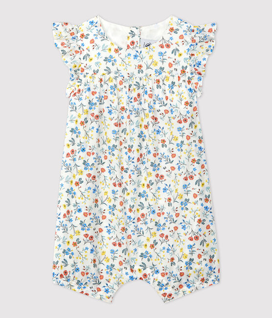 Kurzer Baby-Overall aus Popeline mit Blumenmuster weiss MARSHMALLOW/weiss MULTICO
