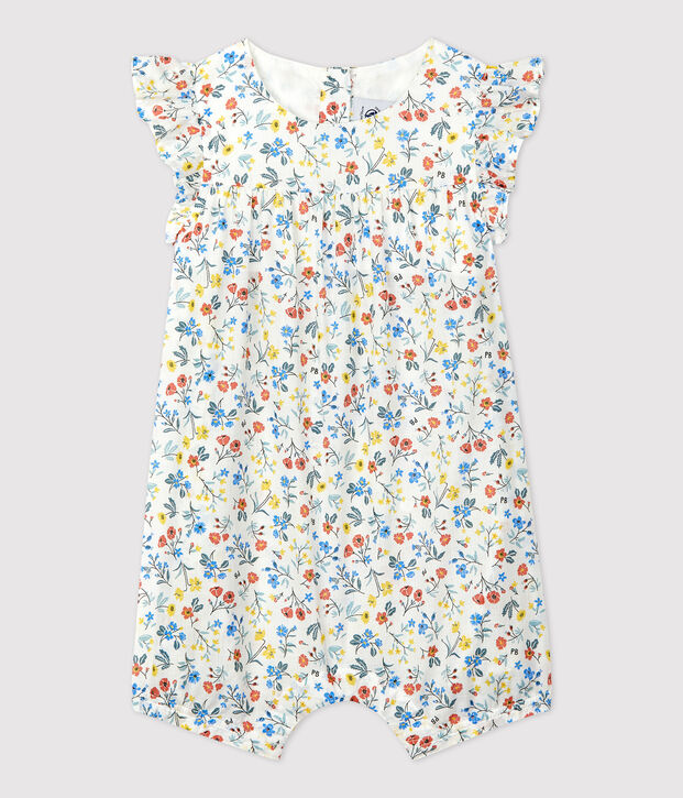 Kurzer Baby-Overall aus Popeline mit Blumenmuster weiss/vielfarbig