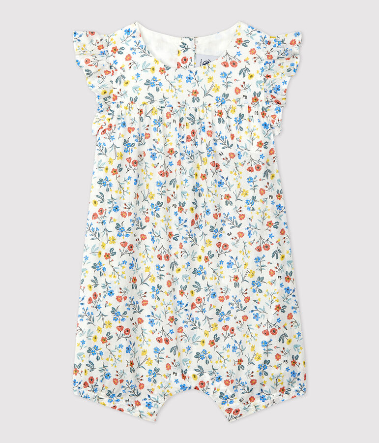Kurzer Baby-Overall aus Popeline mit Blumenmuster weiss/vielfarbig