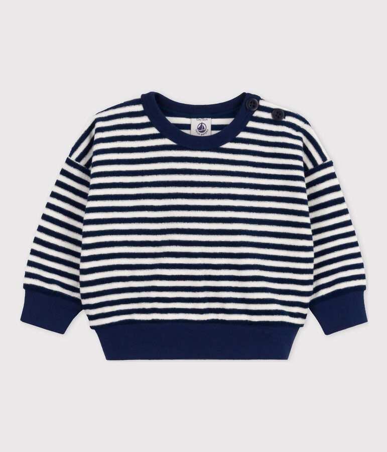 Baby-Sweatshirt aus gestreiftem Frottee blau/weiss