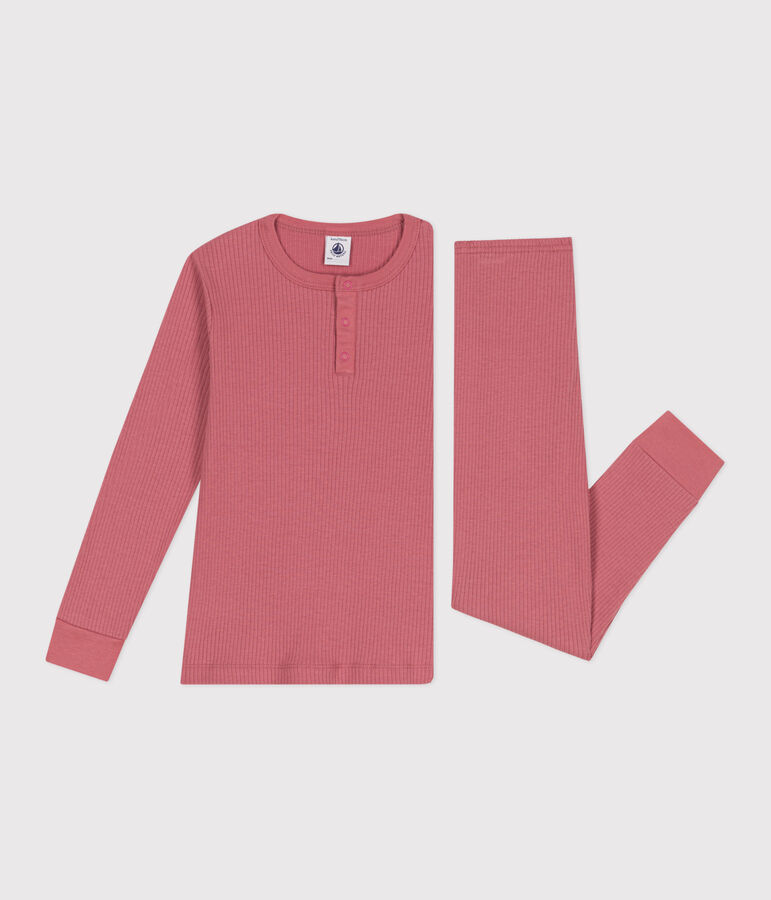 Lang&auml;rmeliger Kinder-Pyjama aus einfarbiger Baumwolle rosa