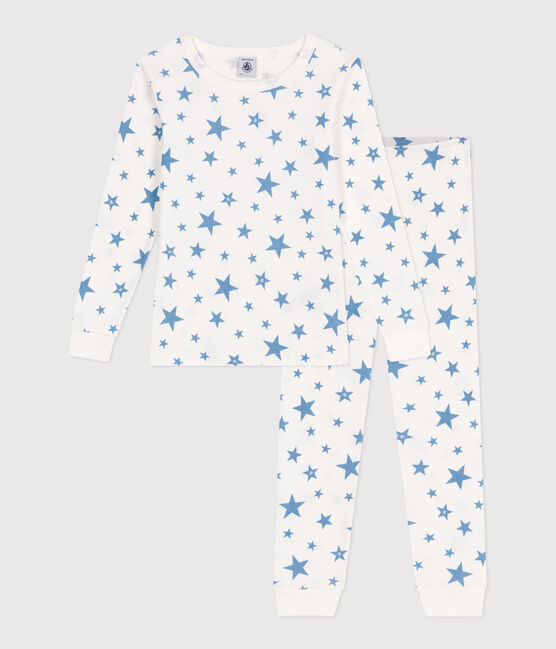 Sehr taillierter Kinderpyjama aus bedruckter Baumwolle  weiss MARSHMALLOW/blau ALASKA