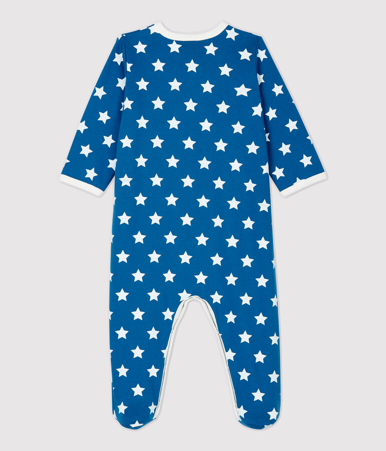 Baby-Strampler aus Molton und Bio-Baumwolle mit Sternenmuster blau/weiss