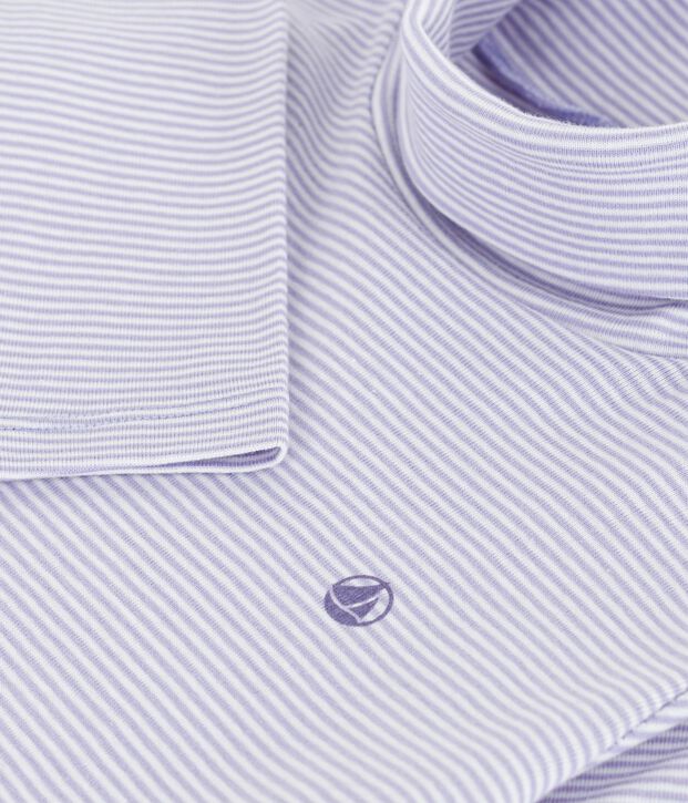 Kinder-Rollkragenshirt aus Baumwolle mit Streifen violett/weiss