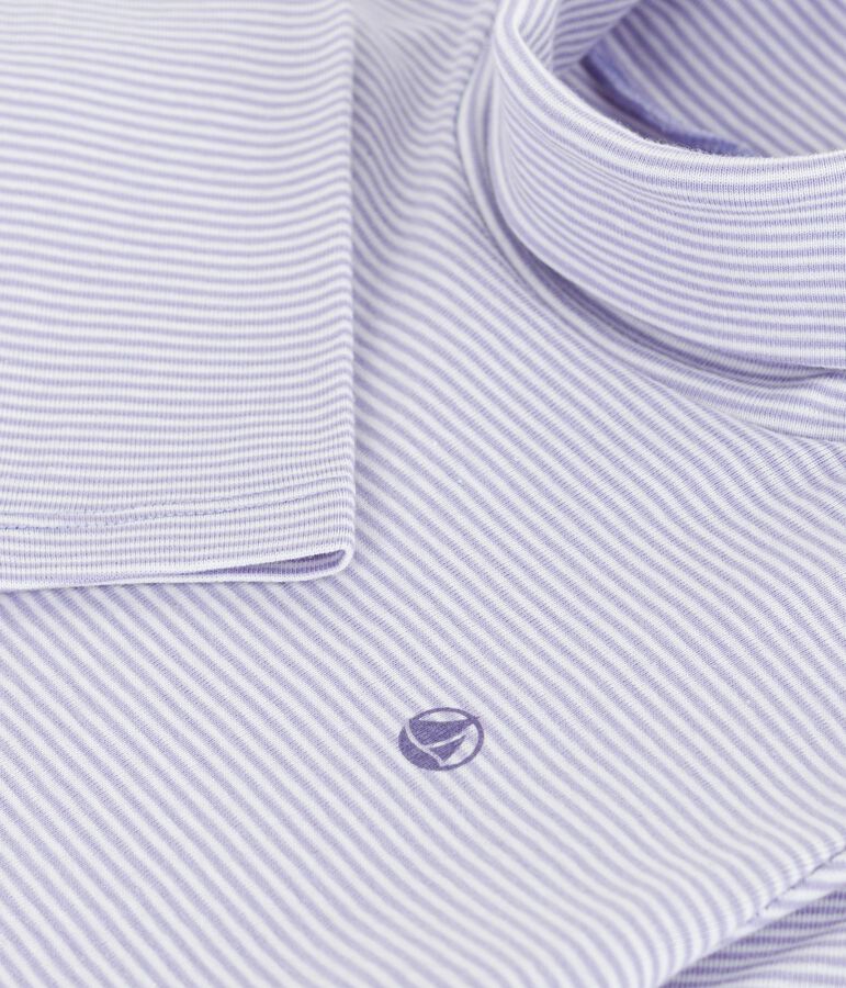 Kinder-Rollkragenshirt aus Baumwolle mit Streifen violett/weiss