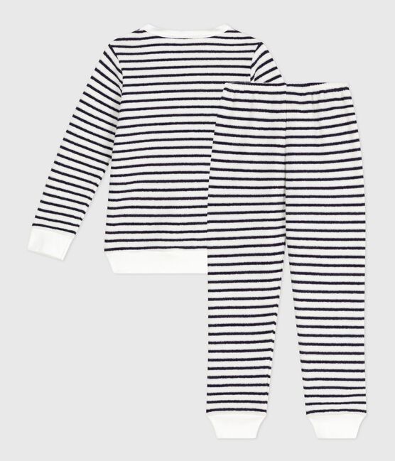 Kinder-Pyjama aus Baumwoll-Frottee mit Streifen blau MILK/ SOIR