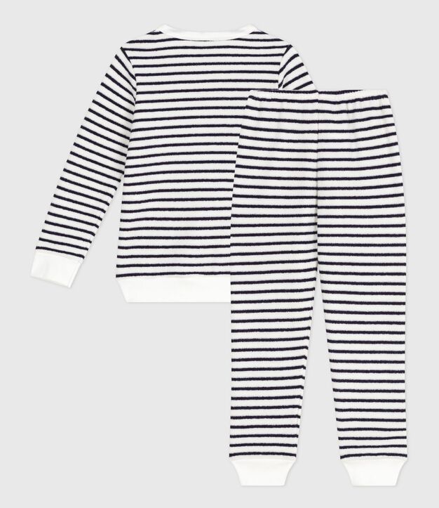 Kinder-Pyjama aus Baumwoll-Frottee mit Streifen blau/blau