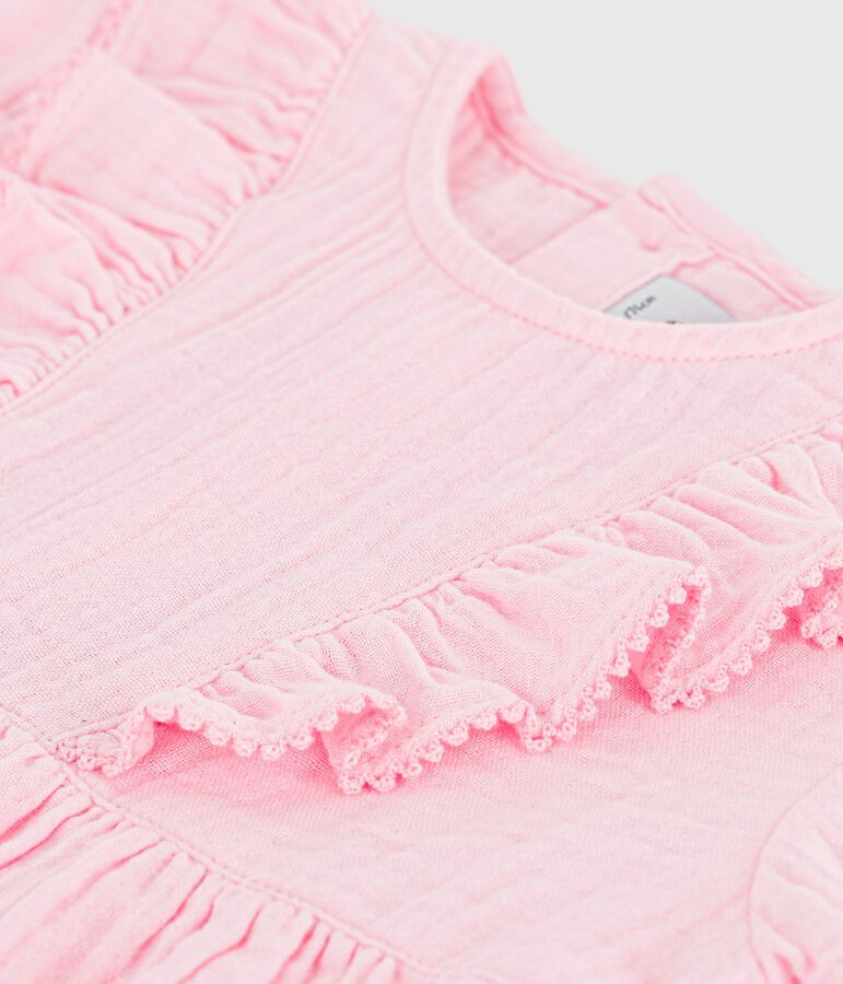 Kurz&auml;rmeliges Baby-Kleid aus einfarbiger Baumwolle rosa MARQUISE