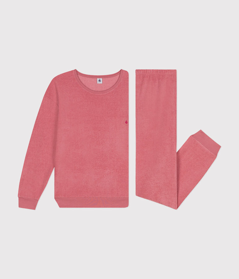 Damen-Pyjama aus aufgerautem einfarbigen Frottee rosa