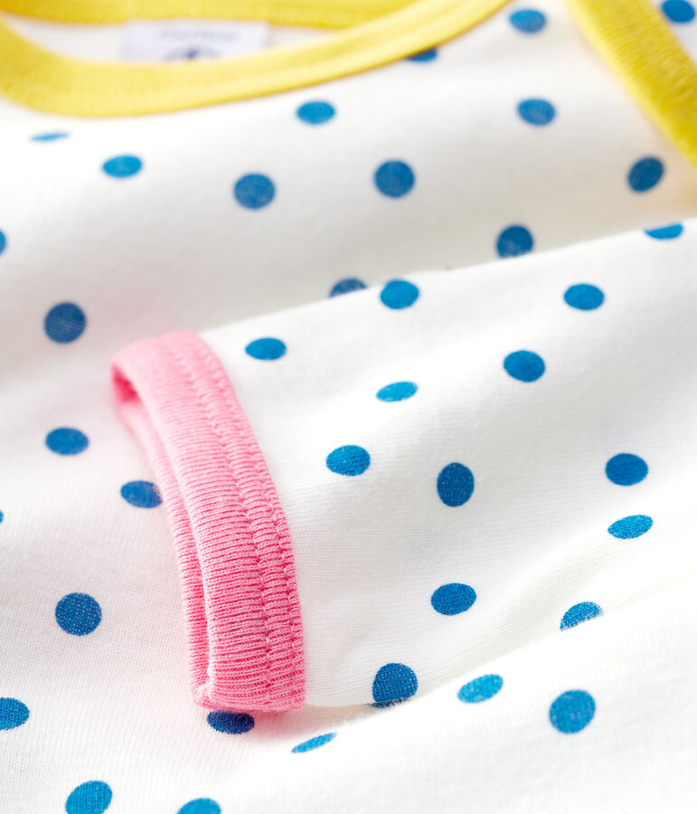 Baby-Strampler aus Baumwolle ohne Druckkn&ouml;pfe mit Punktmuster weiss/blau